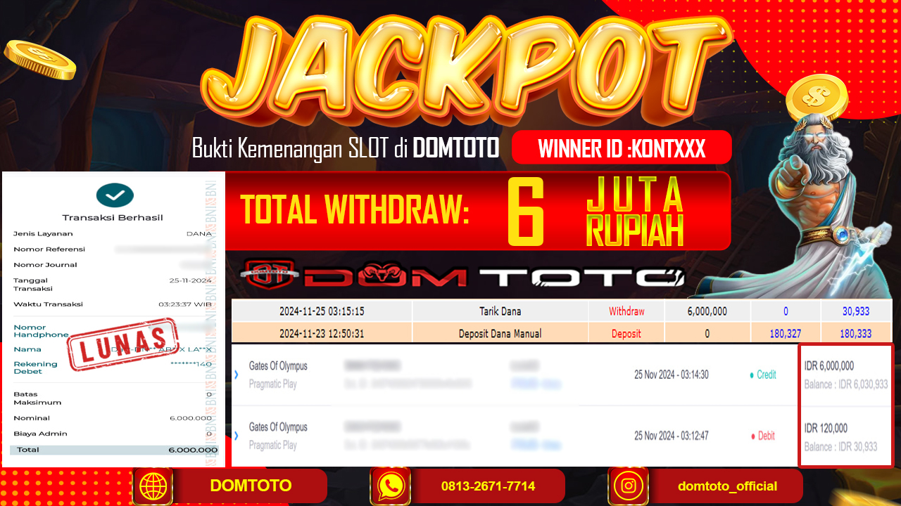 JACKPOT  SLOT GATES OF OLYPUS 25 NOVEMBER 2024